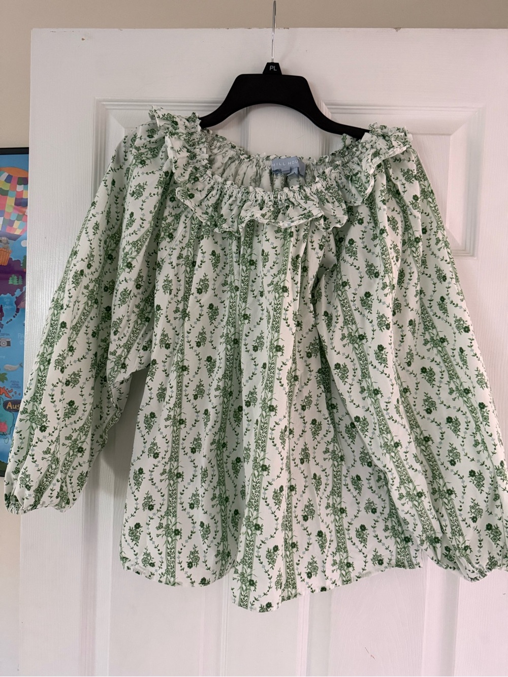 Like New Hill House Women’s 100% Cotton Green Floral Blouse